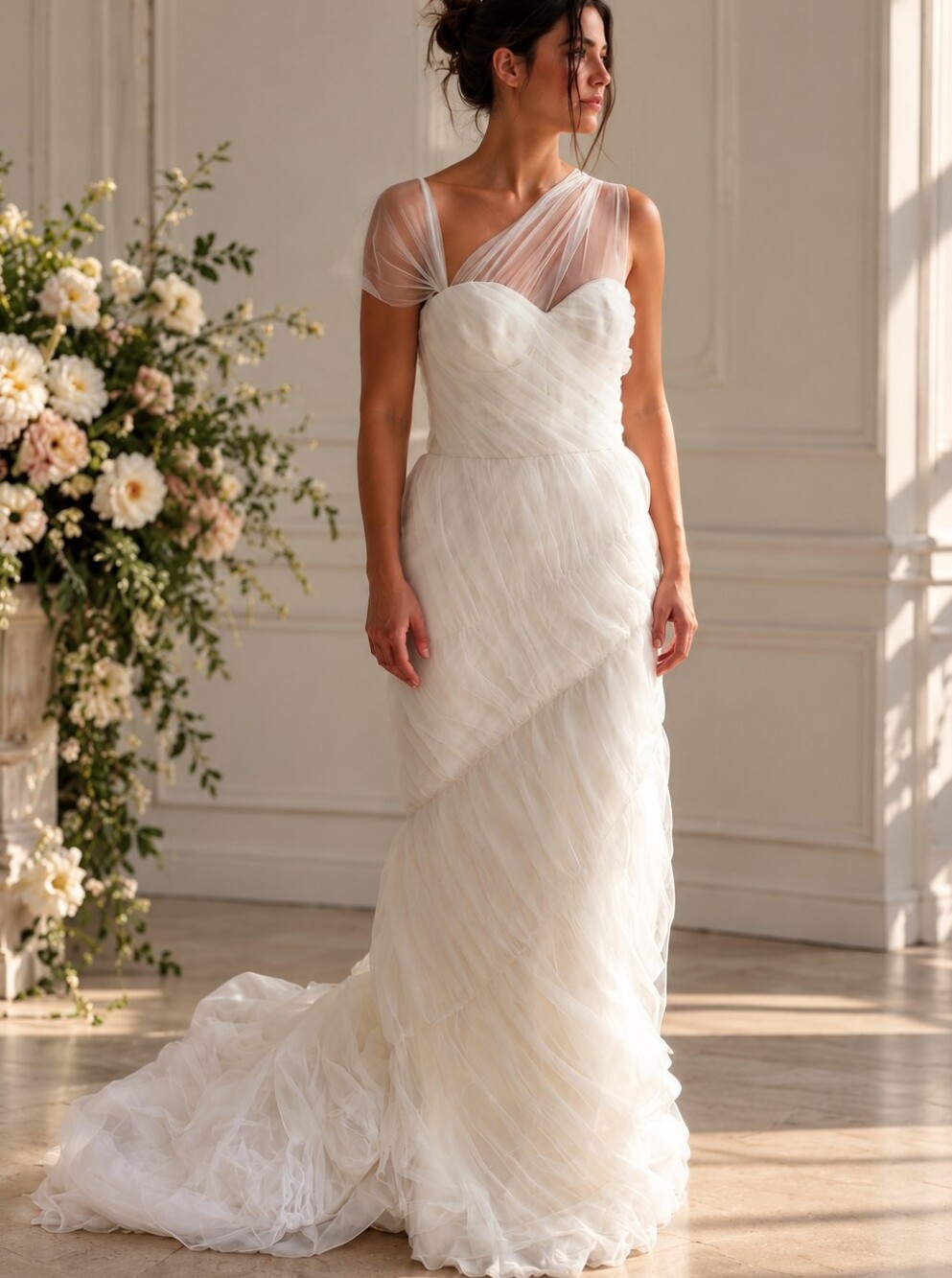 Luxe Vera Wang GRACIE Wedding Gown Tulle Silk White Twist Bubble Hem Hi Low 4 6
